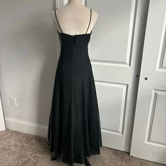 VTG Night Way Collections Metallic Black Ball Gown Dress 4 Spaghetti Strap - Picture 7 of 16